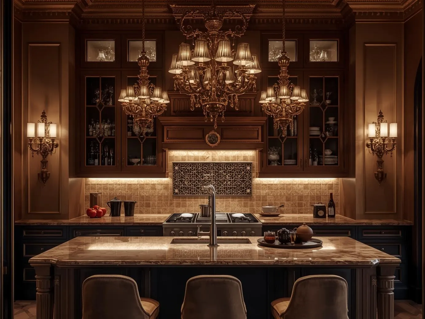  Dramatic lighting used in stylish maximalist kitchen ideas