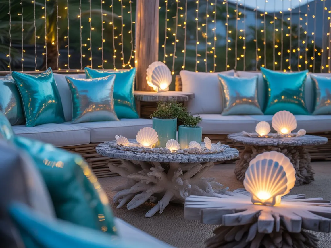 Mermaid home decor outdoor patio with ocean-inspired accessories