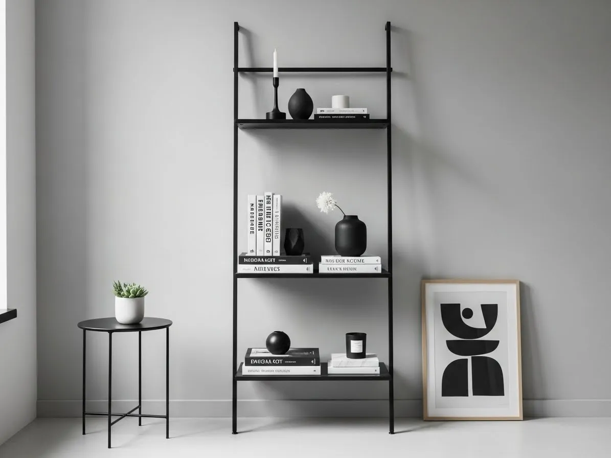 Modern ladder shelf decor ideas with black metal design