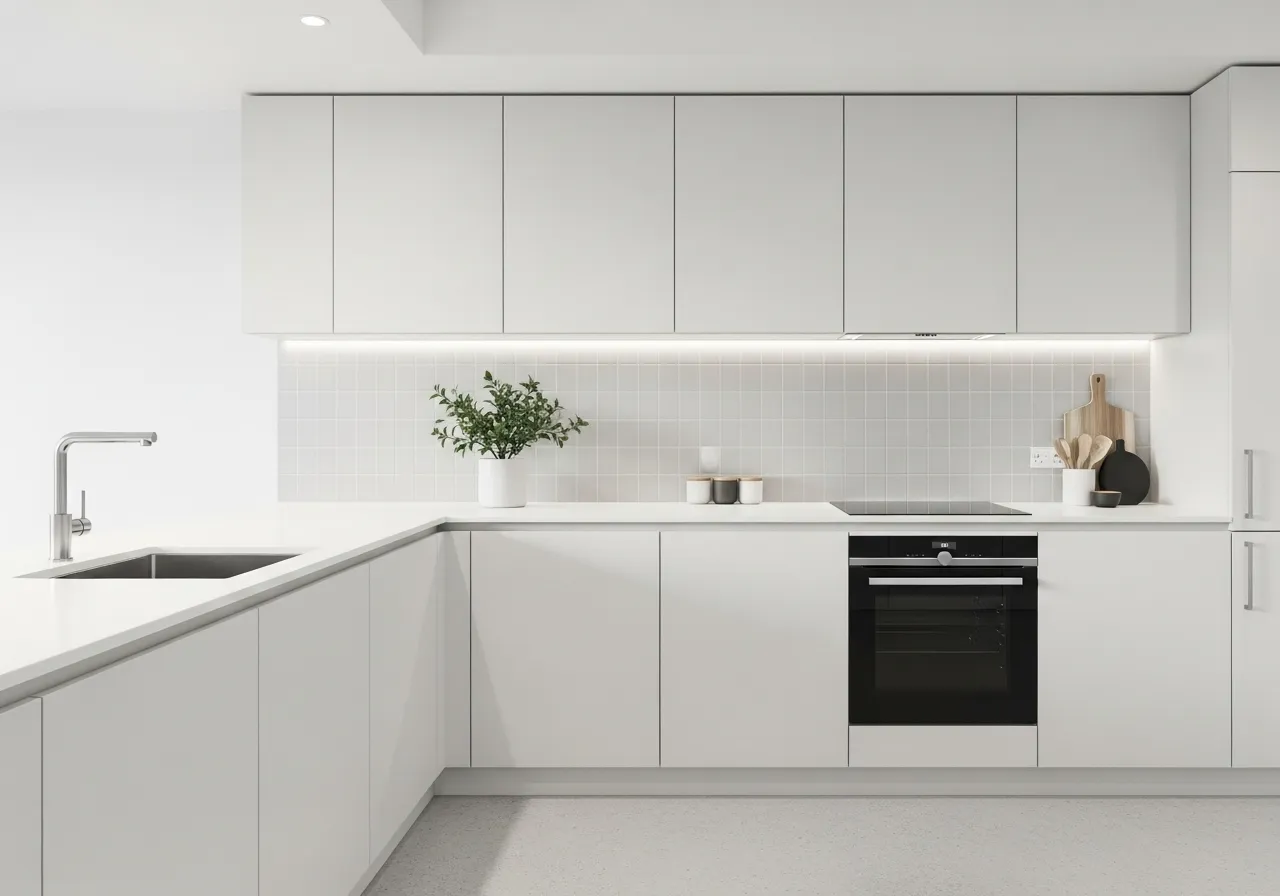 Minimalist kitchen ideas using monochrome color scheme for calm design