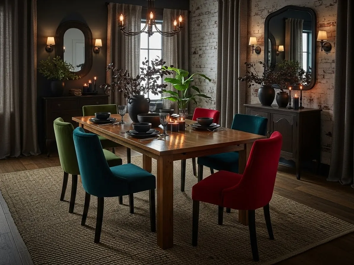 Moody dining room table decor with candles and minimal styling