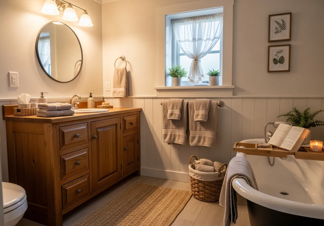 Cottage bathroom ideas with natural fiber rugs