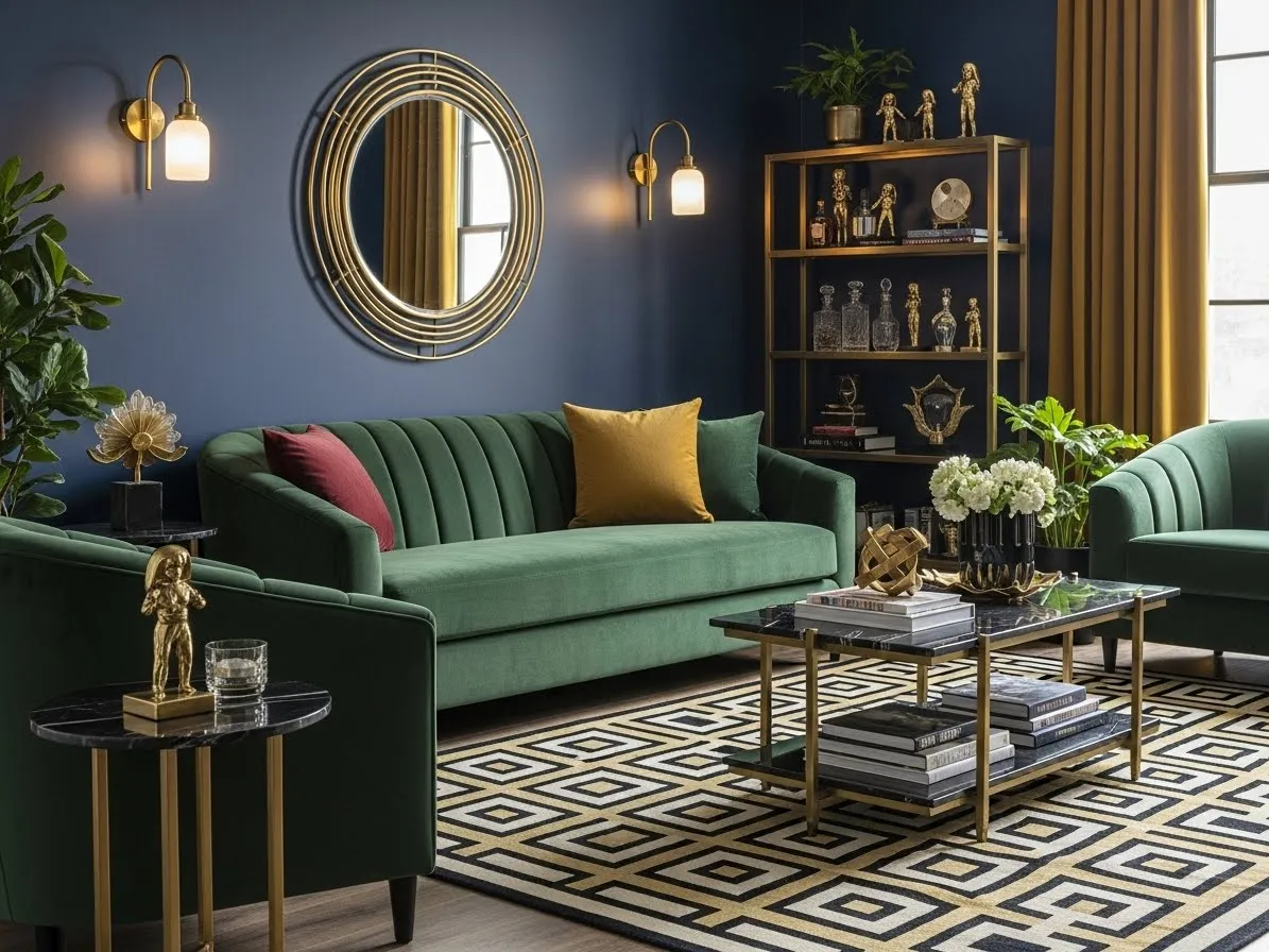 Neo deco essentials including luxury materials and bold geometric design
