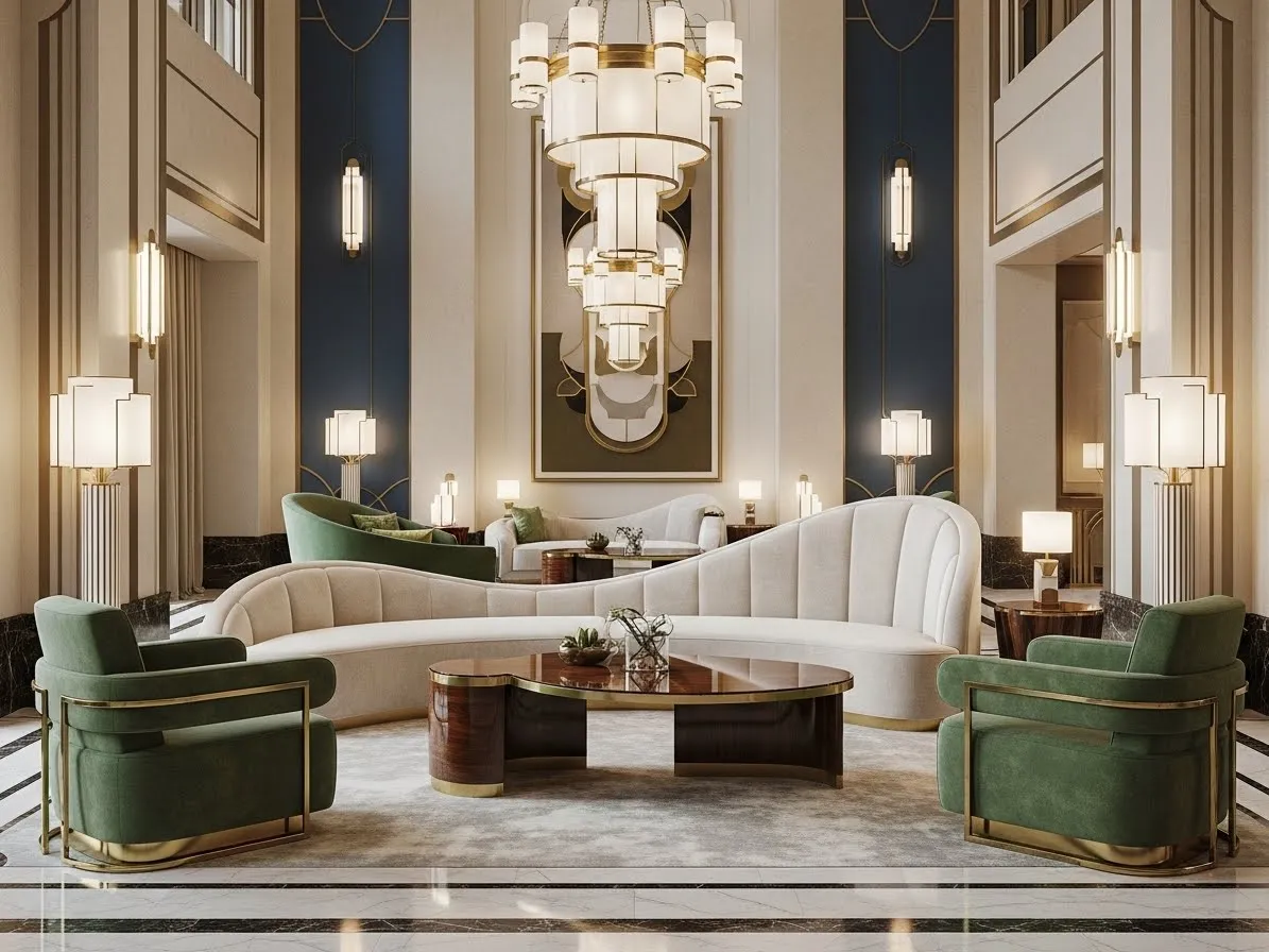 Neo deco sculptural furniture with curved modern shapes