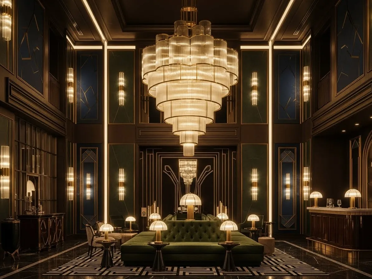 Neo deco statement lighting with sculptural chandelier