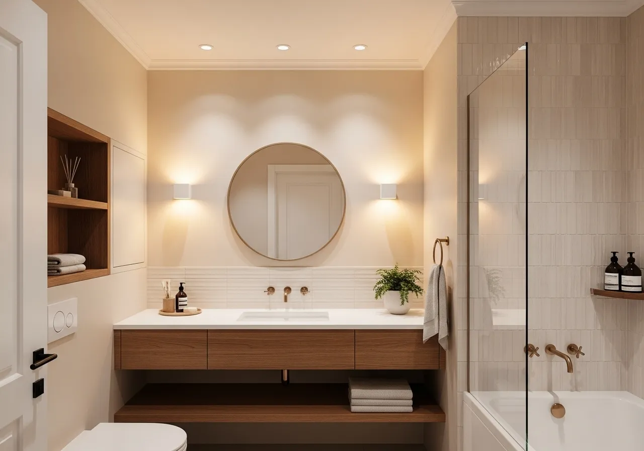 Neutral color bathroom-remodel-ideas with warm accents and timeless decor