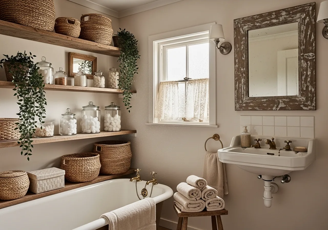 open shelving cottage bathroom ideas