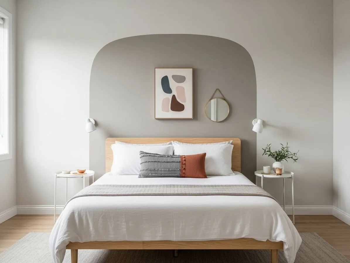 Painted headboard wall creating a simple and modern bedroom focal point.