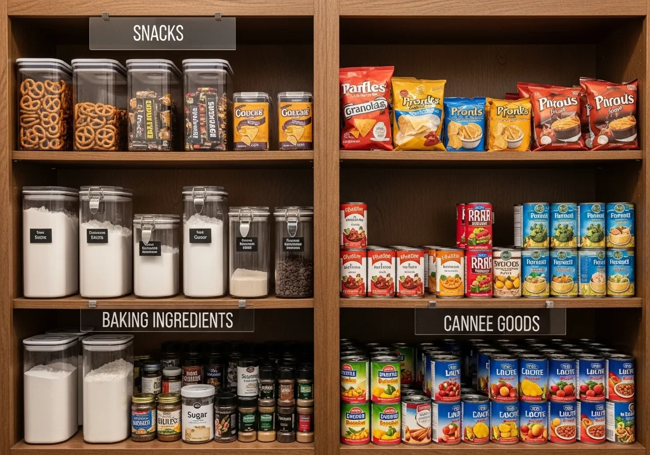 Pantry items grouped by category for organization