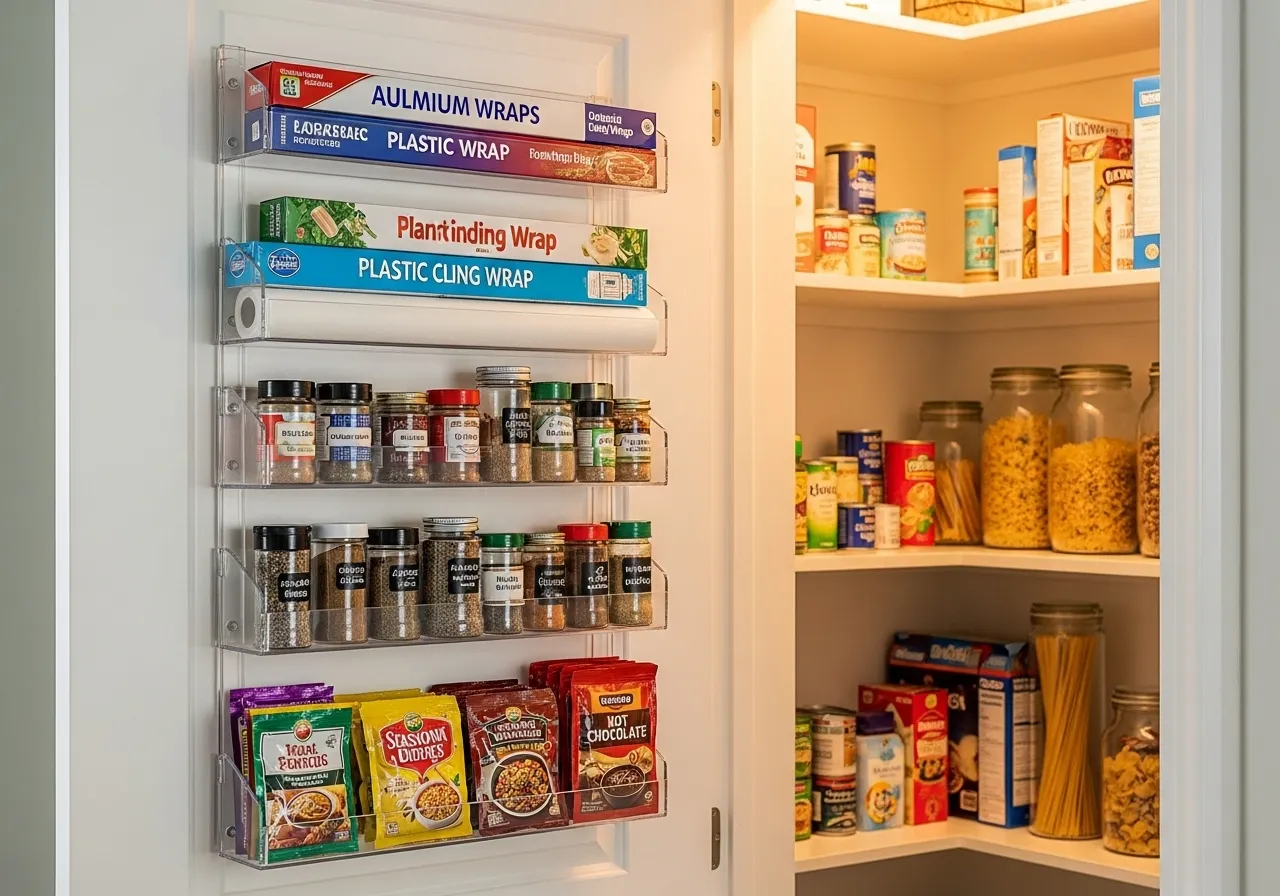 Pantry door racks used for additional organization