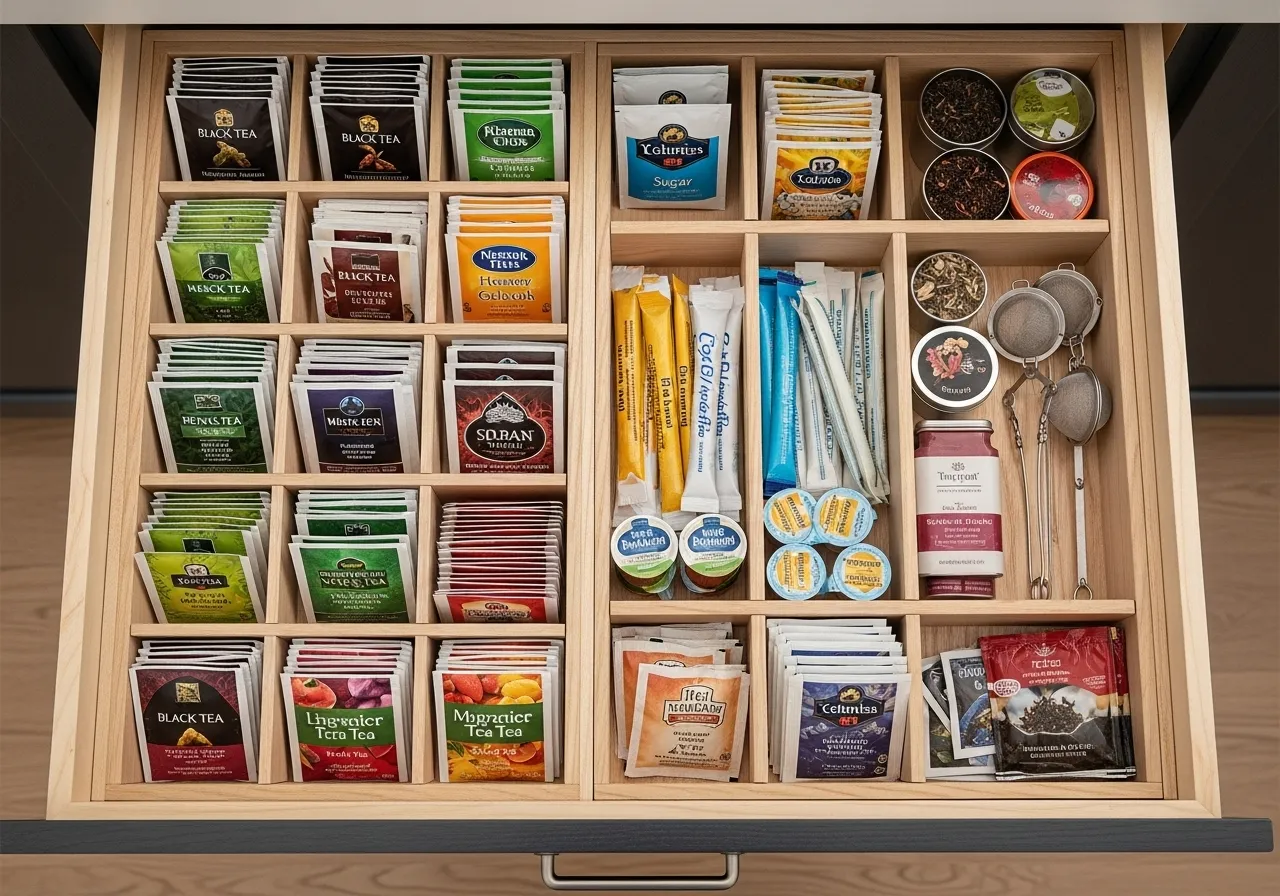 Drawer dividers organizing small pantry items
