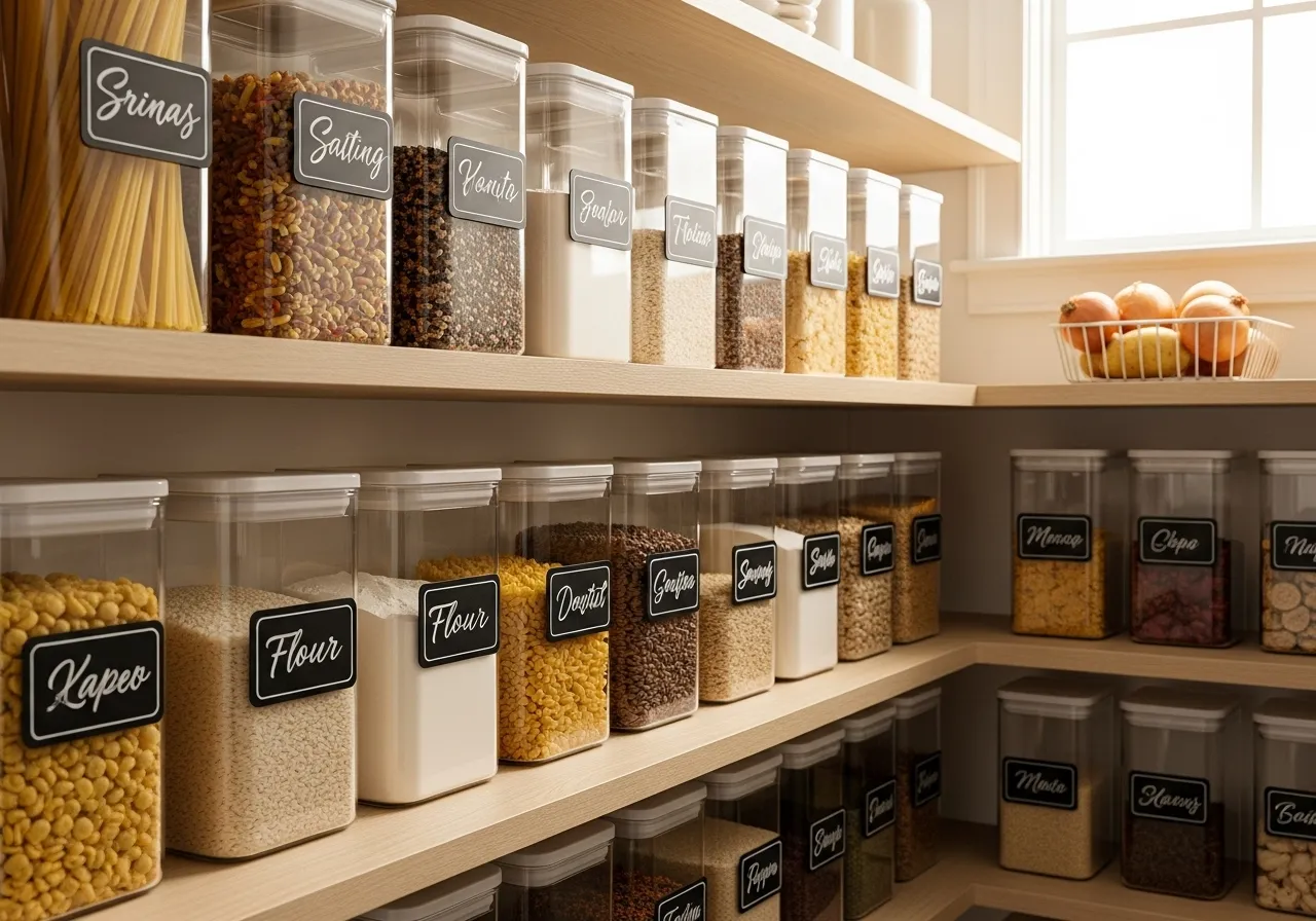 Pantry containers with labels for easy organization