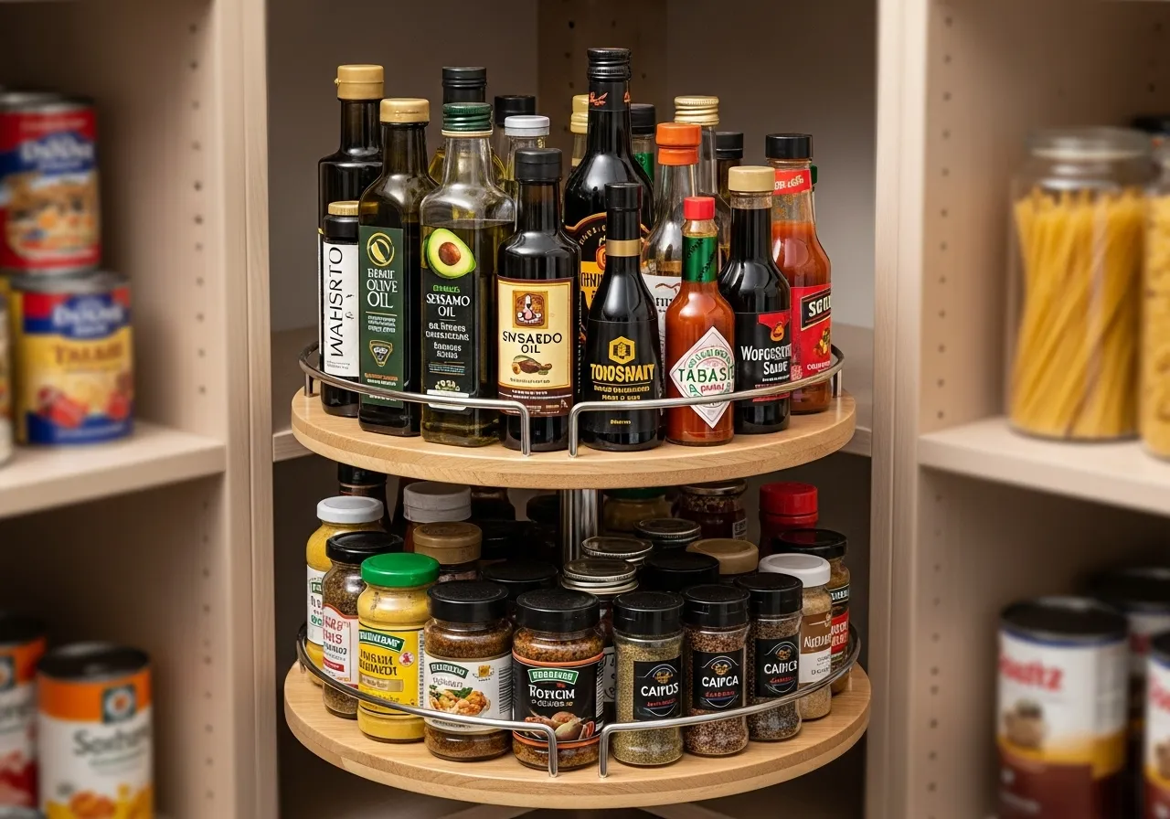 Lazy Susan organizer used in pantry corners