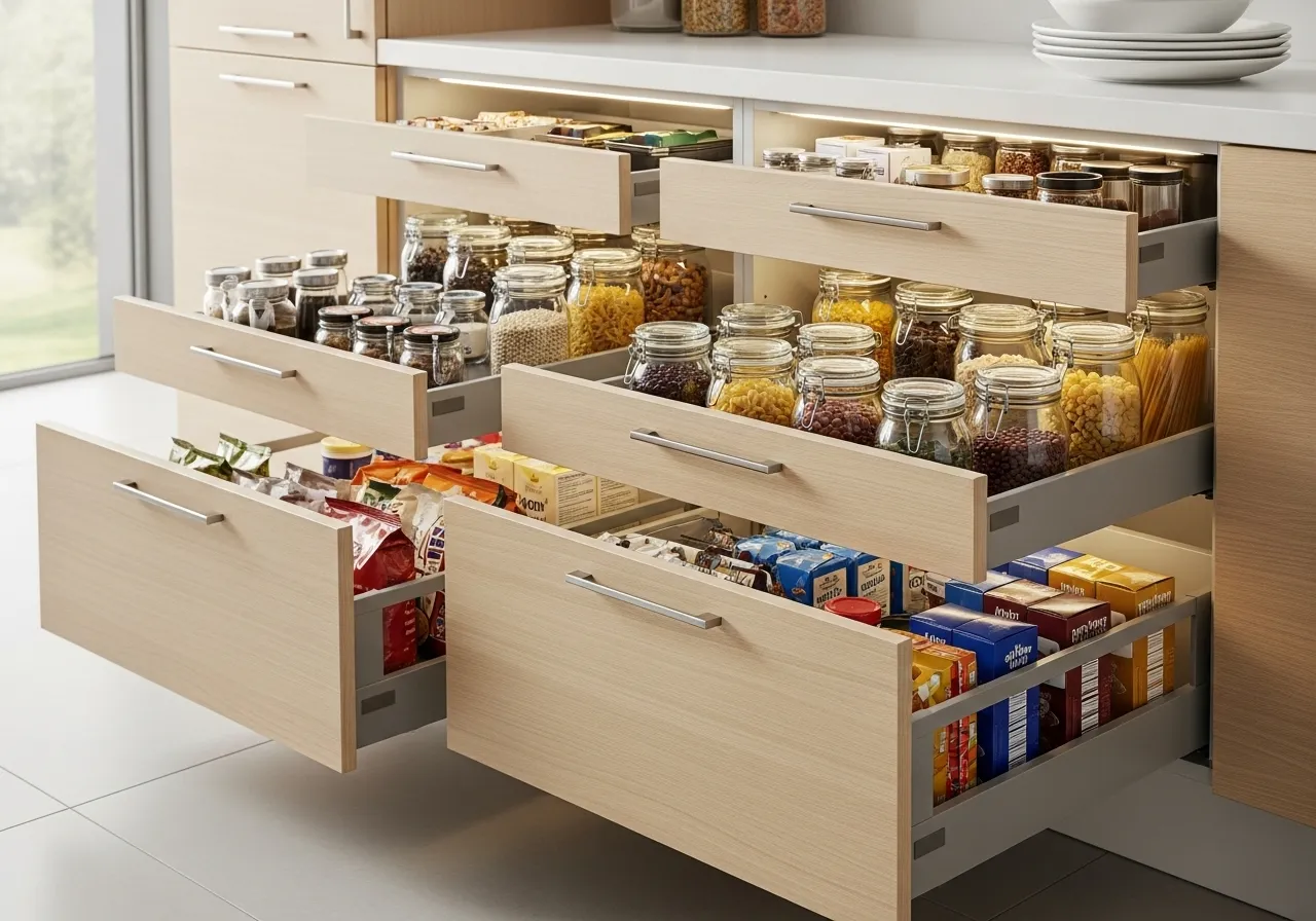 Pull-out drawers for efficient pantry organization