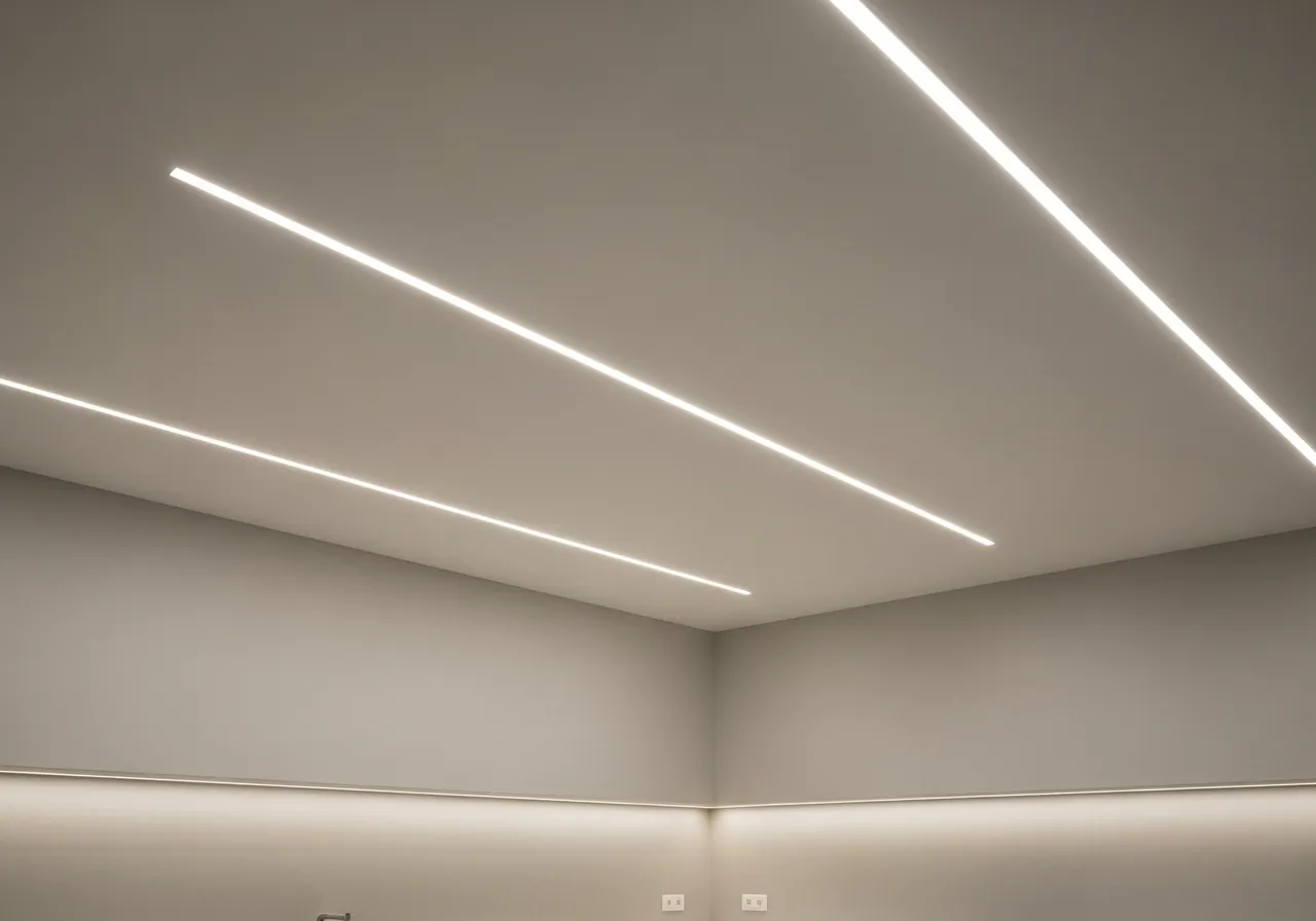 Minimalist kitchen ideas with recessed LED lighting and clean ceiling design