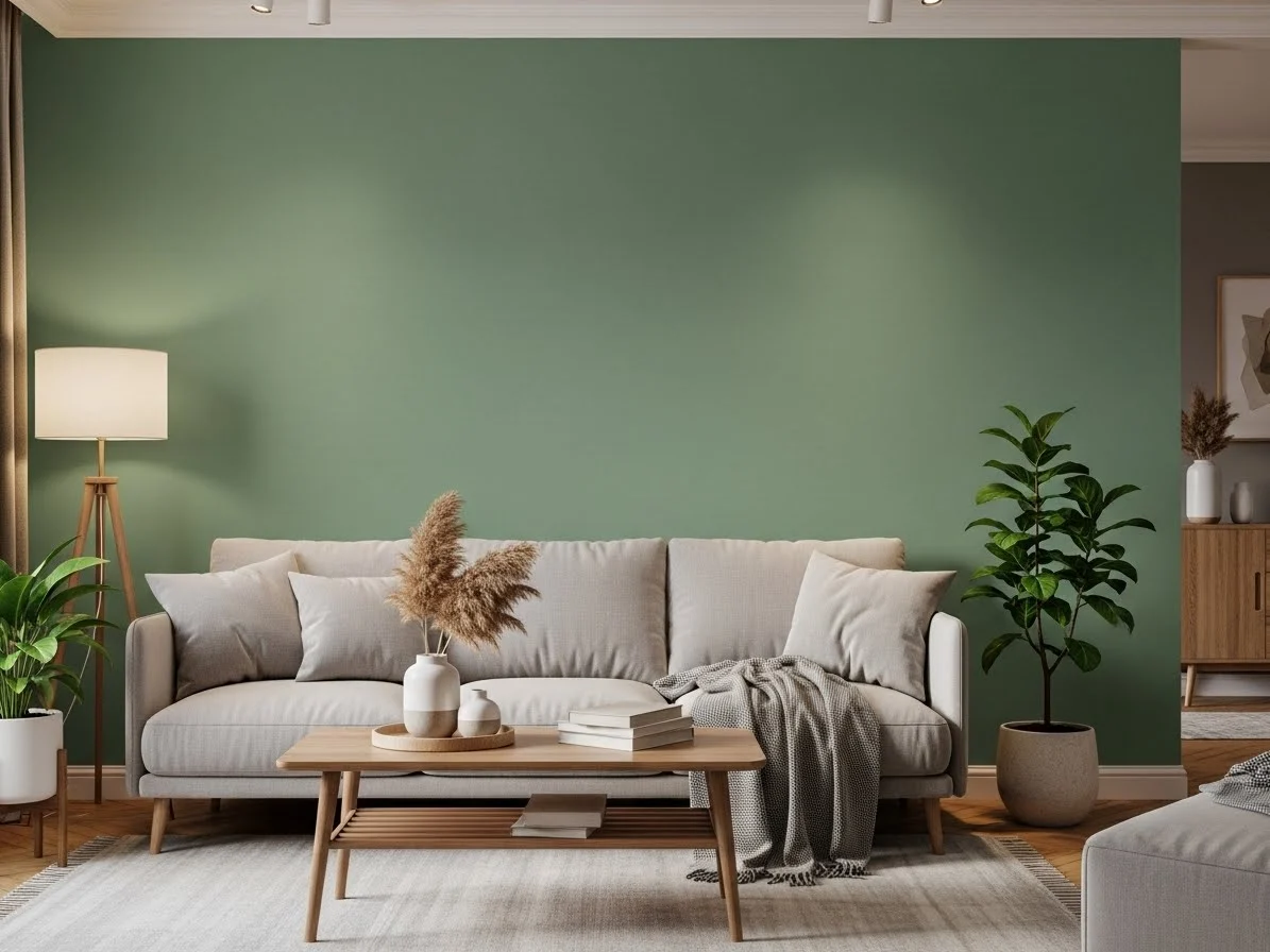sage green living room ideas with a calming accent wall