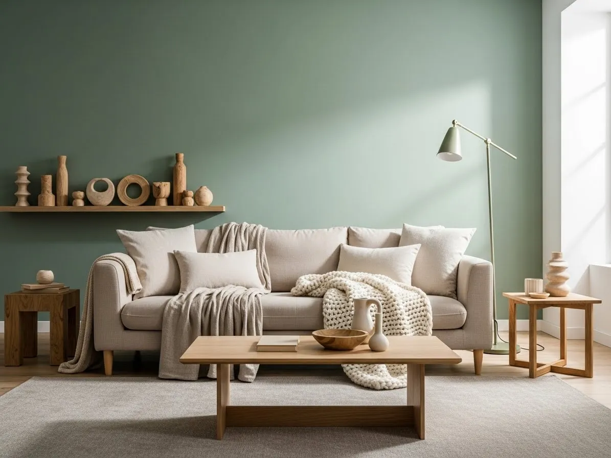 sage green living room ideas with beige furniture and warm neutrals