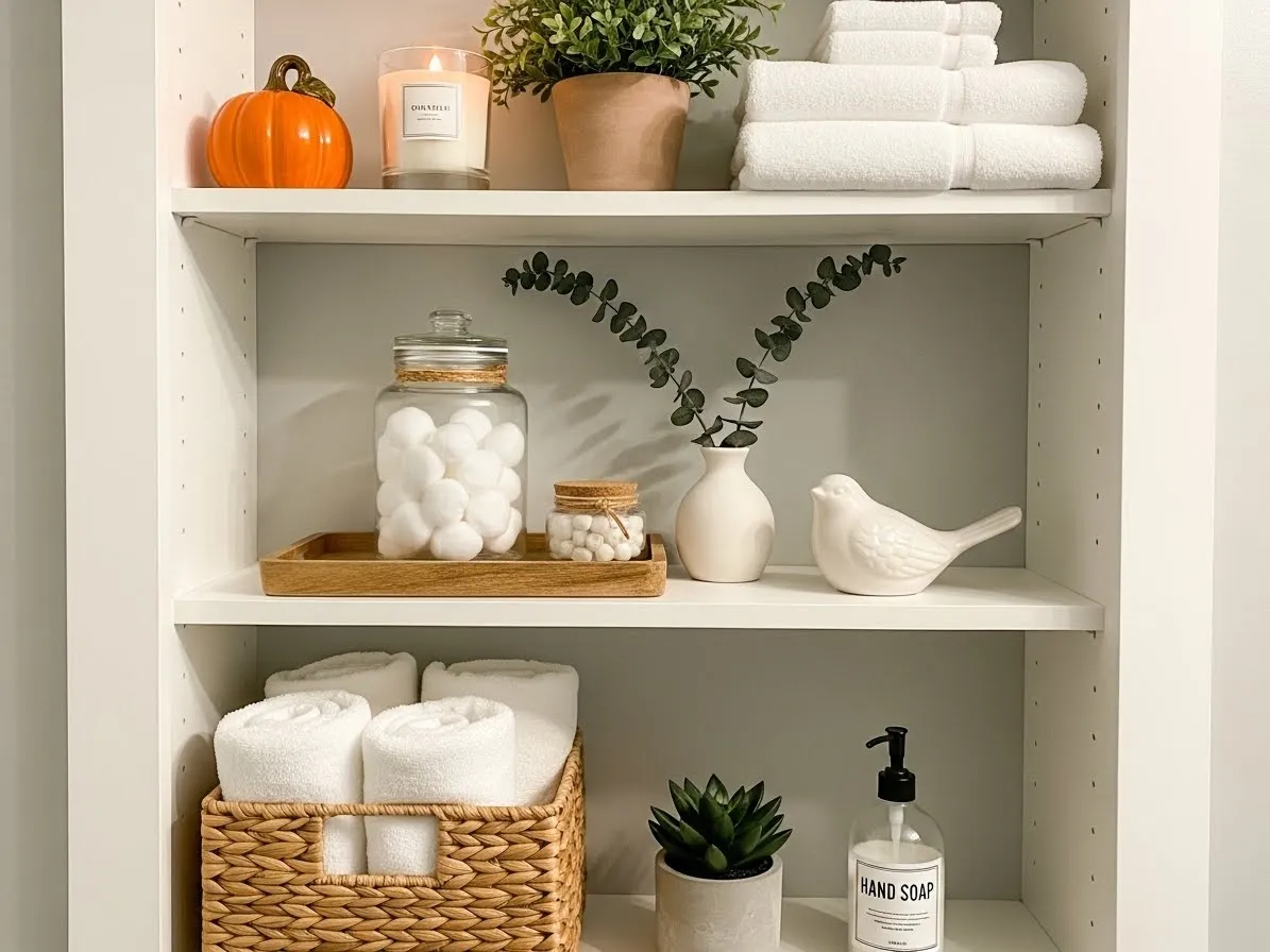 Seasonal bathroom shelf decor ideas for year-round styling