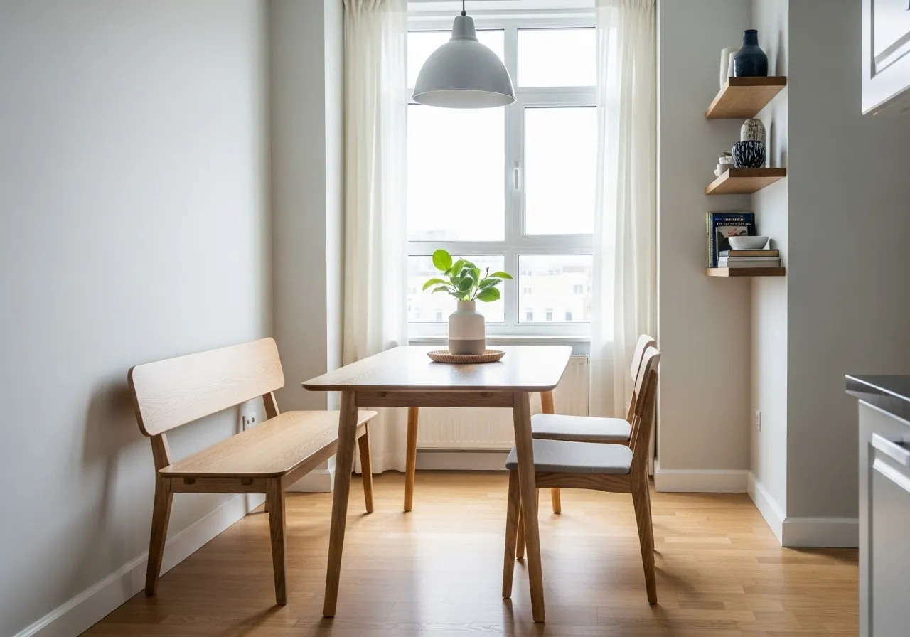 Small apartment dining table with bench seating to save space
