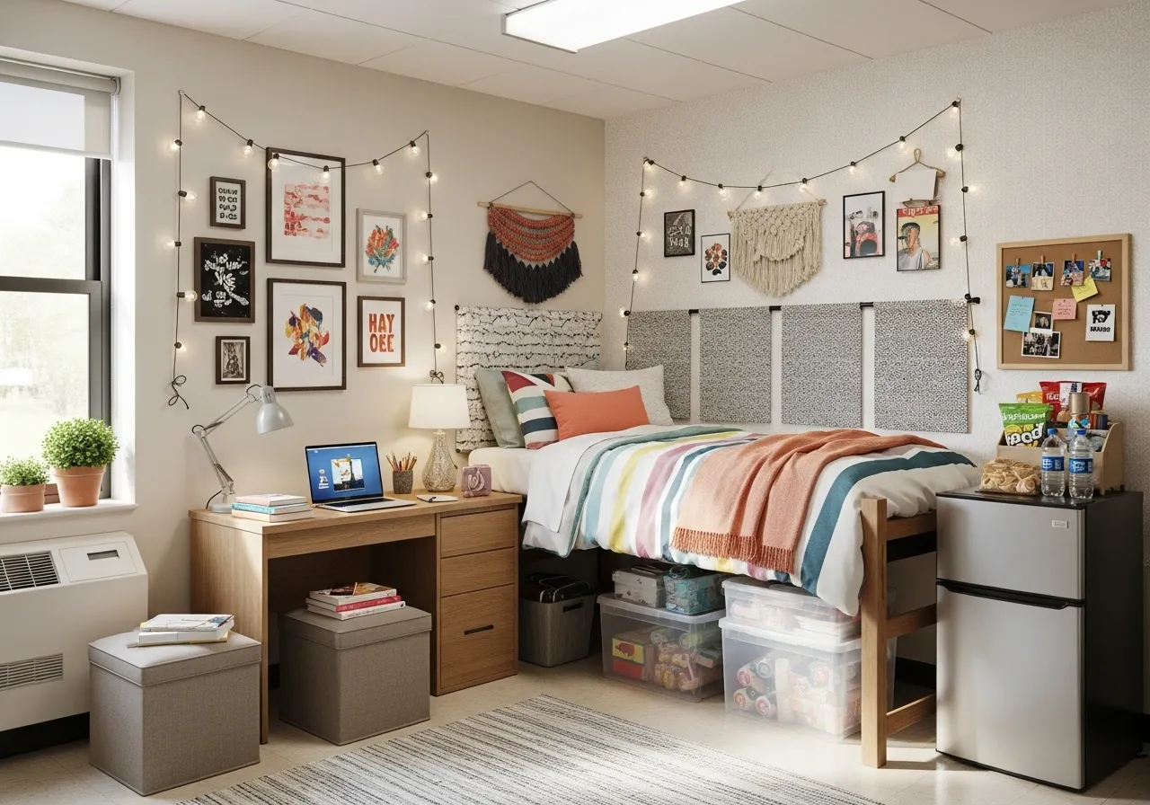 Small college dorm room organization ideas with smart storage and layout