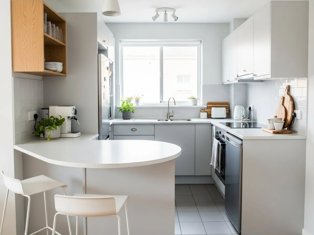 Compact curved kitchen island idea for small kitchens and apartments