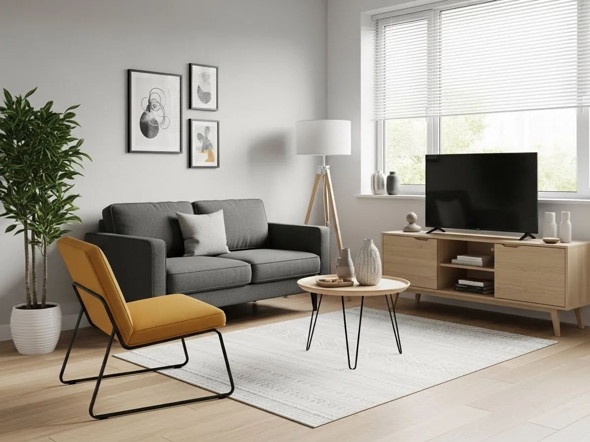 Small living room layout with TV and accent chair for flexible seating