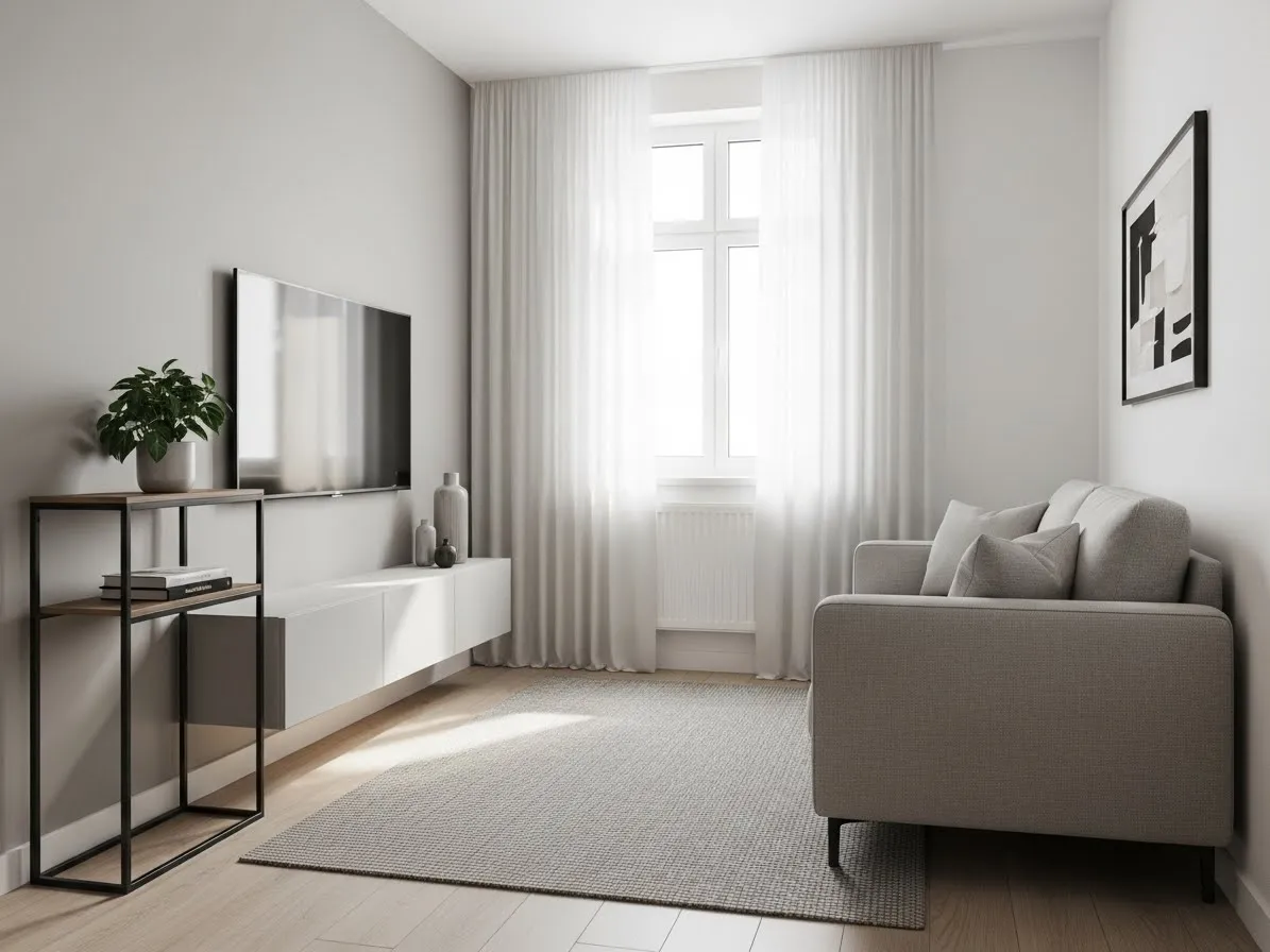 Small living room layout with TV opposite a compact sofa for a clean setup
