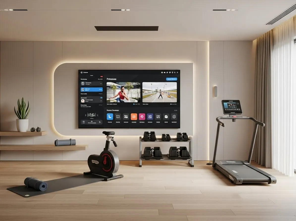 Smart home gym ideas with technology and digital workout setup