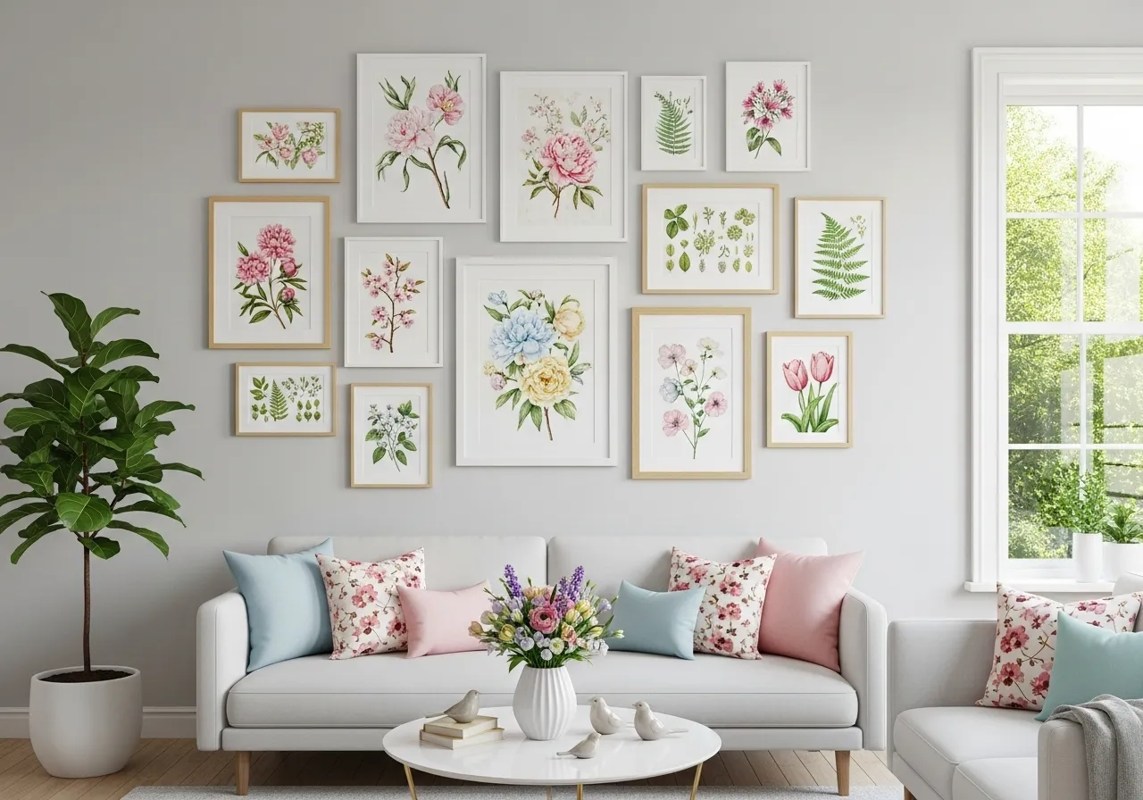 Spring gallery wall adding color and freshness to home decor