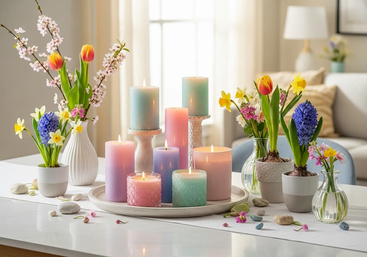 Spring scented candles adding warmth and freshness to home decor