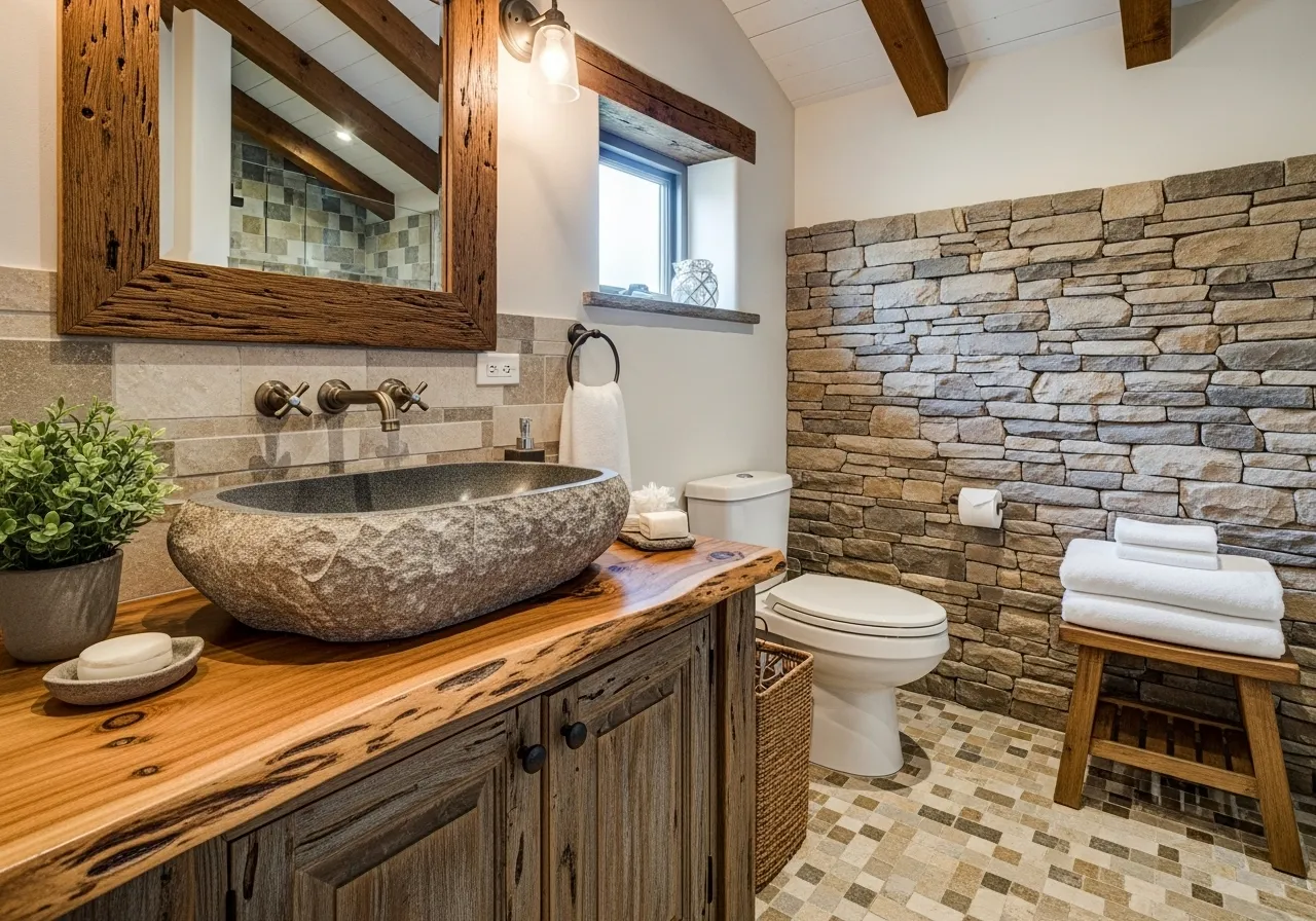 Cottage bathroom ideas with natural stone accents