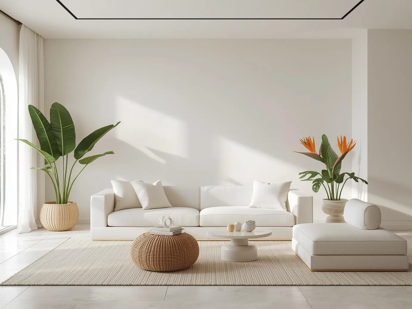  A minimal living room with subtle tropical jungle living room elements.