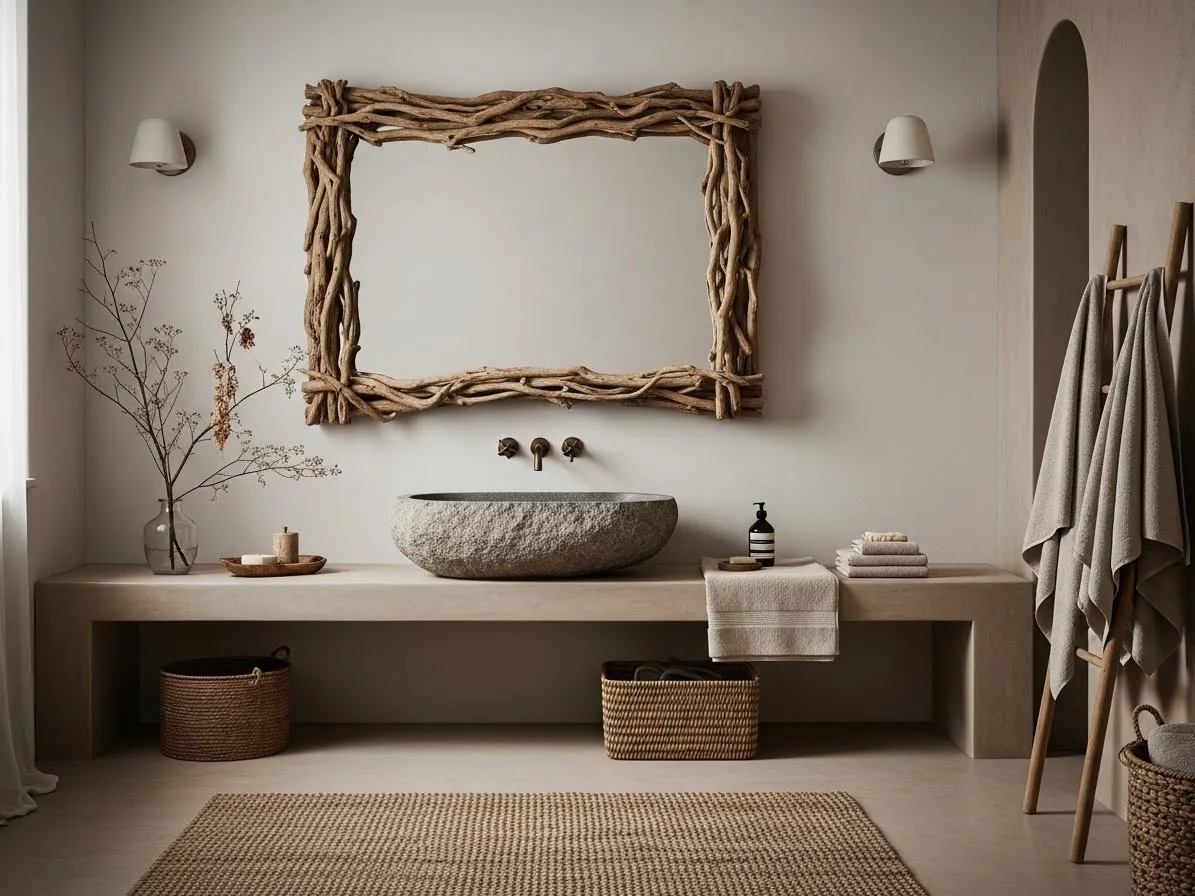 wabi sabi bathroom ideas with imperfect mirrors and organic frames
