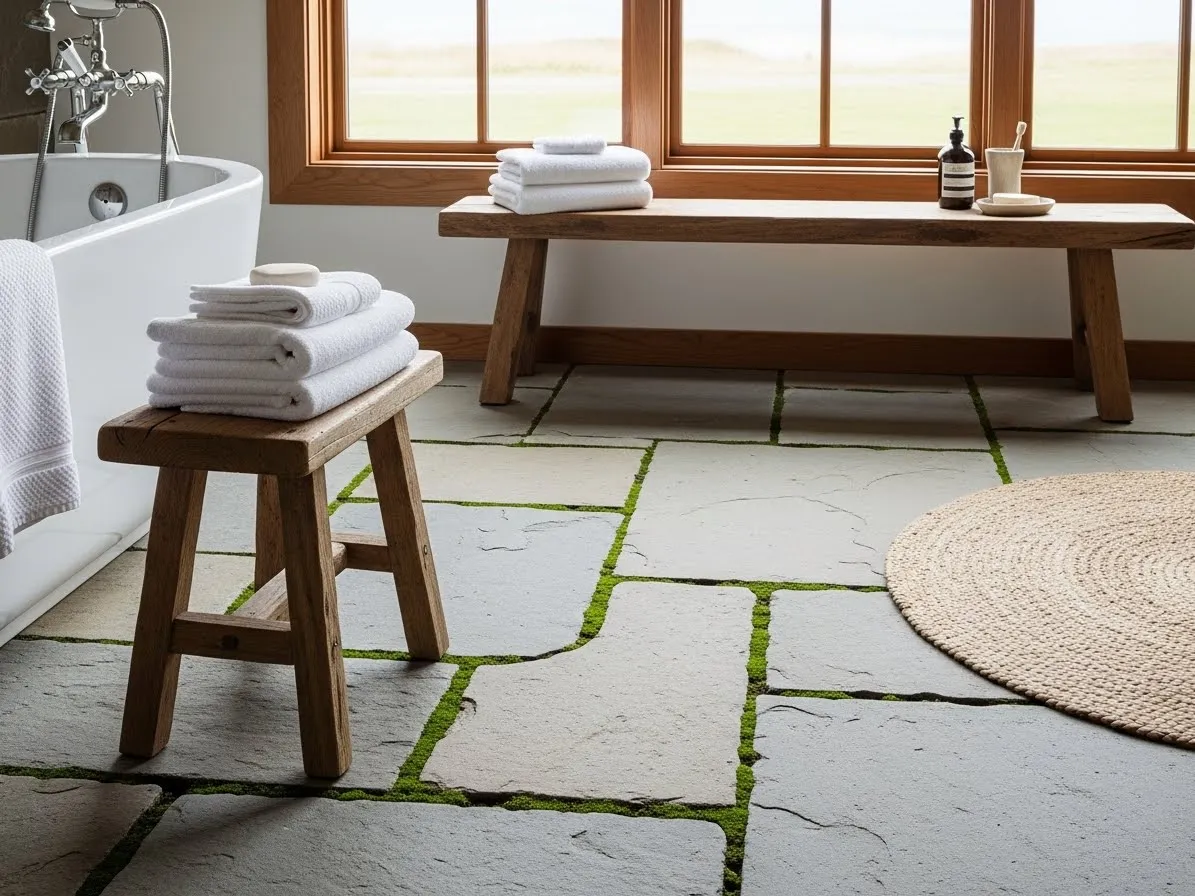 wabi sabi bathroom ideas with indoor plants and botanical accents