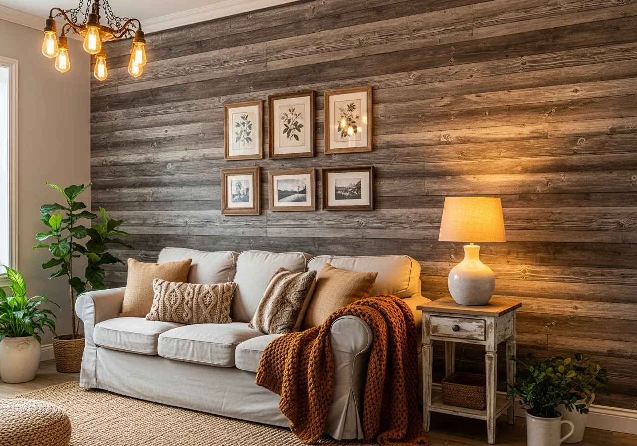 Rustic wood texture farmhouse wallpaper ideas for accent walls
