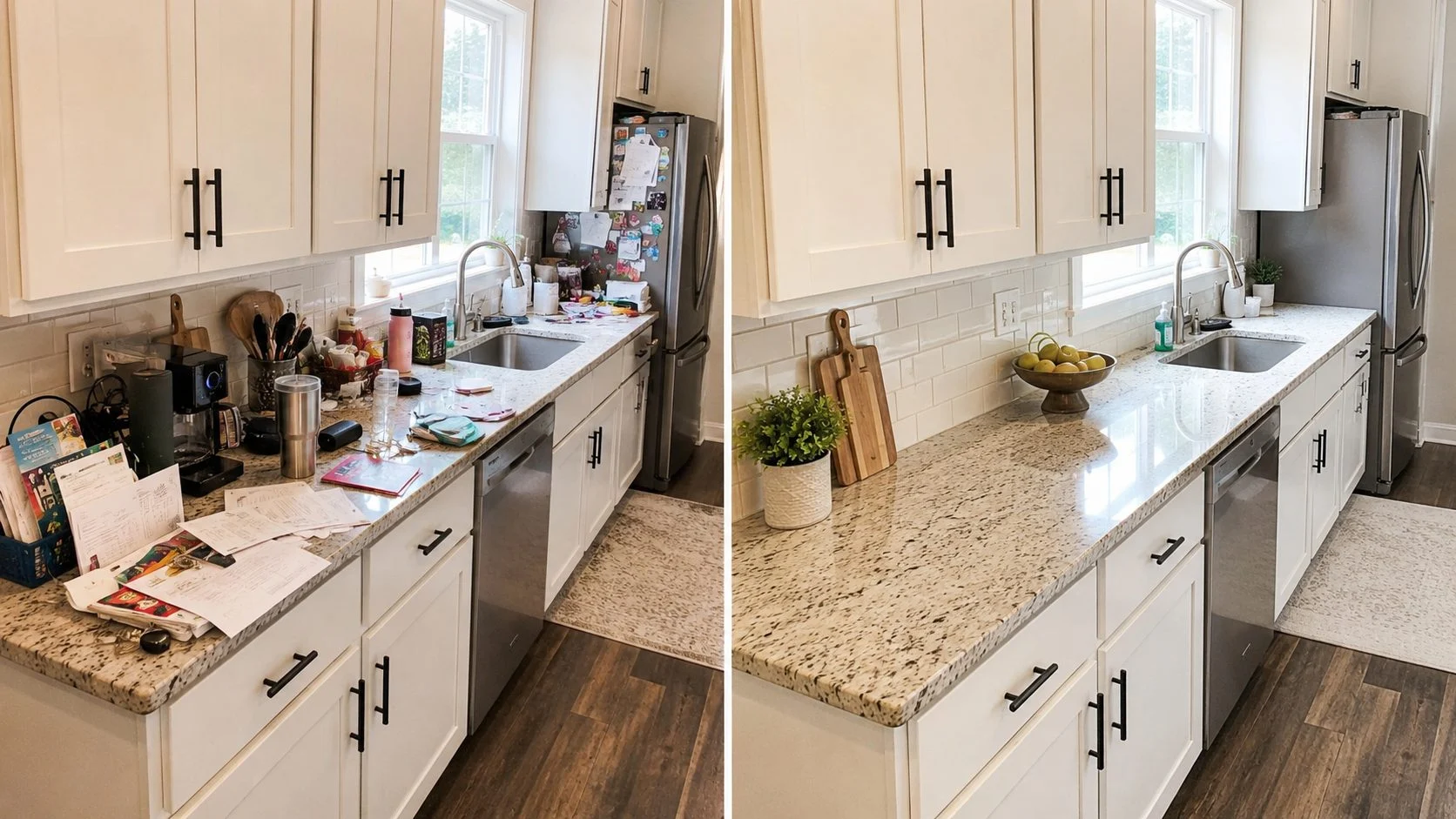 Kitchen with too many small decorations creating visual noise