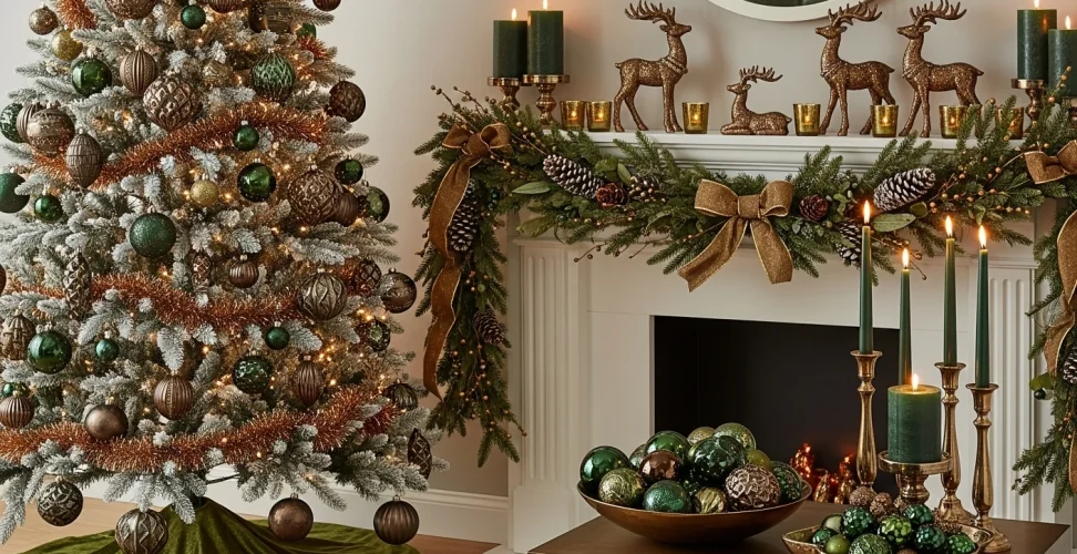 "Elegant Green and Bronze Christmas Decor Ideas":